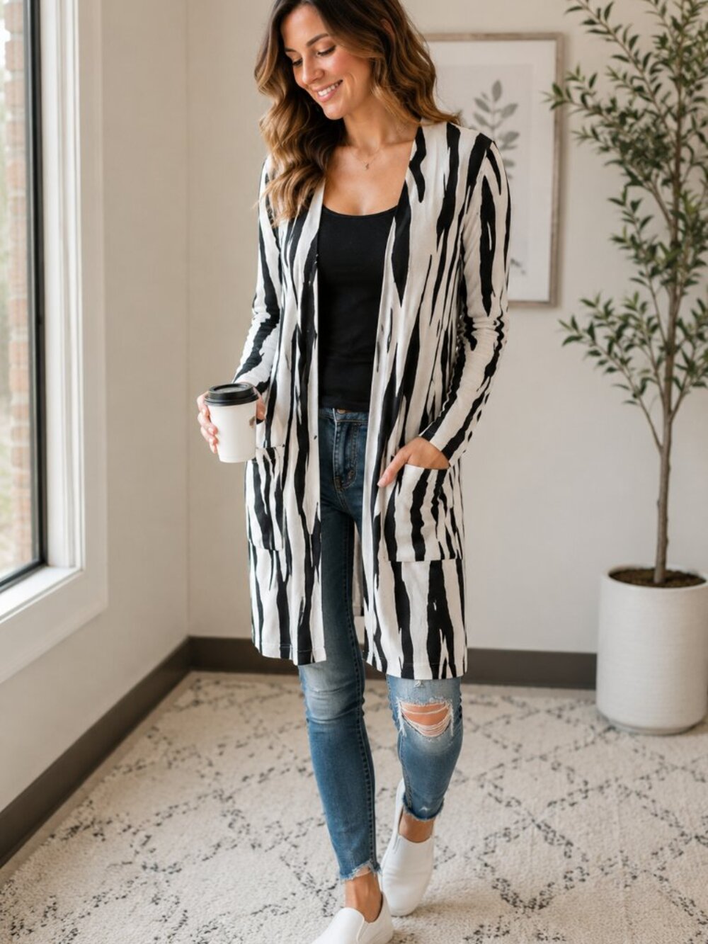 LuLaRoe Womens Zebra Print Open Front Duster Cardigan XS NWT